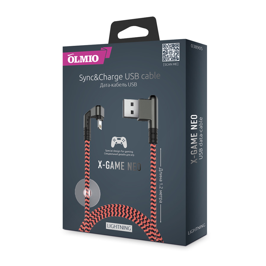 Кабель X-Game Neo USB 2.0 Lightning 1.2м, 2,1(A),игровой, угловой USB OLMIO  038905 в Симферополе за 360 руб./шт. | Крым Сервис Ойл